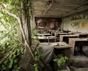 Trees grow in a Pripyat school abandoned 19 years earlier. Today, nature is slowly dismantling the city, thriving among the evacuated homes and buildings, and standing in stark contrast to the fear-plagued lives of the people who survived the worldâs worst nuclear disaster to date.